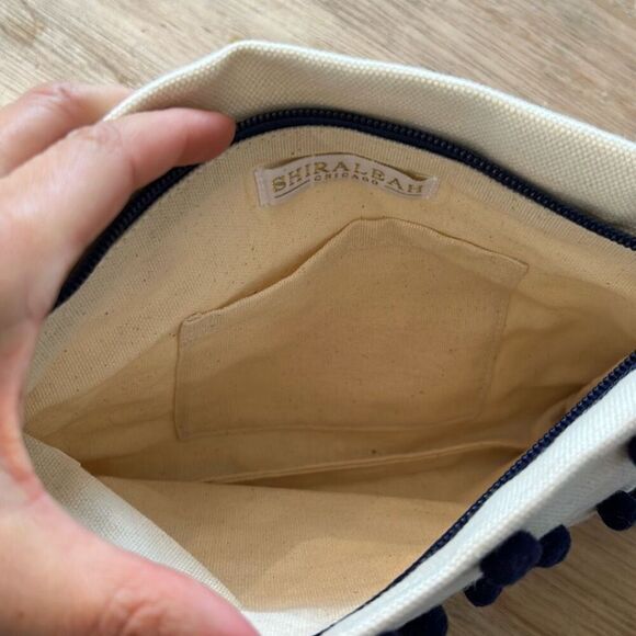 Nwot Shirleah linen navy polkadot cute clutch bag with tassel cream - Picture 6 of 6